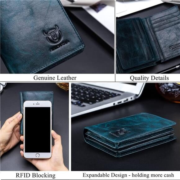 Large Capacity Genuine Leather Wallet Teal - Picture 5 of 6